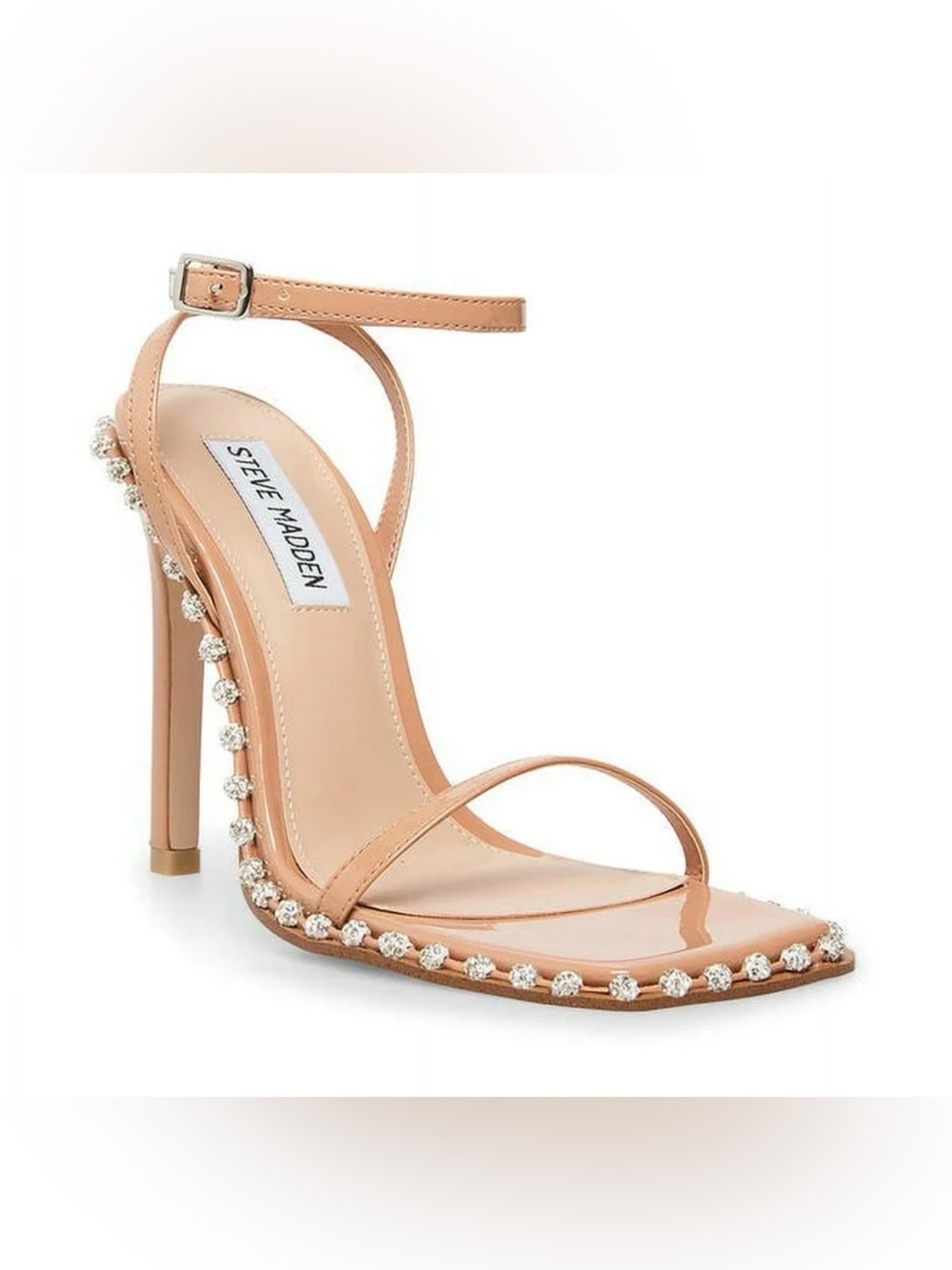 Steve Madden Zelle Nude Crystal-Embellished Ankle-Strap Heel size 6